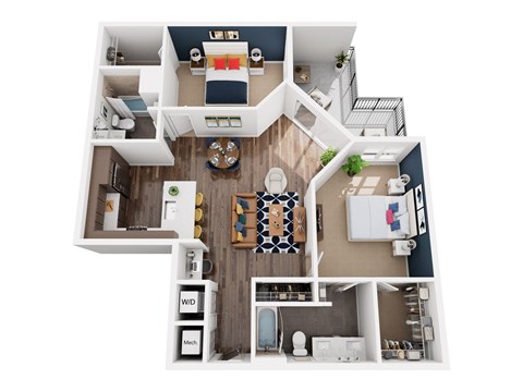 Floor plan for 2 beds, 2 baths, 1118 sqft